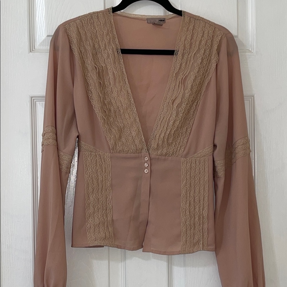 H&M Soft Beige Blouse with lace